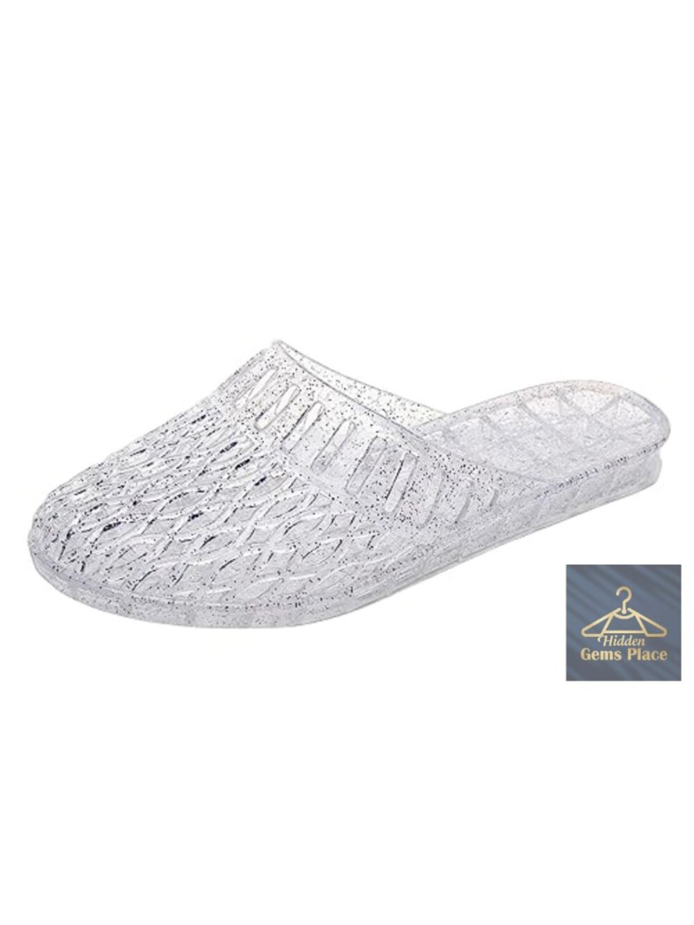 Glitter Jelly Shoes Clear Closed Toe Slide Sandals Summer Beach Flats